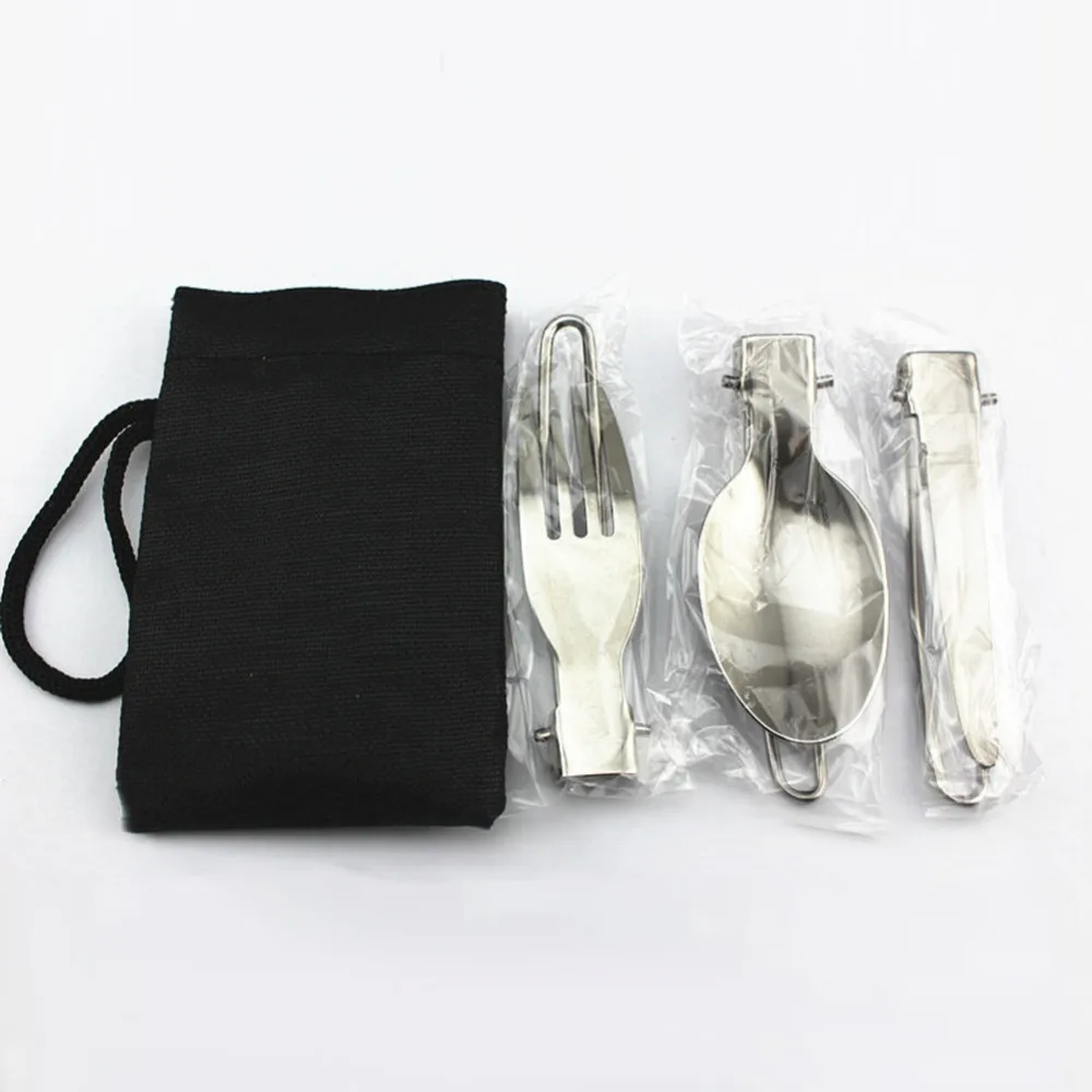 2017 Nuevo portátil al aire libre Camping Survival Set Picnic vajilla de acero inoxidable plegable tenedor y cuchara Tab