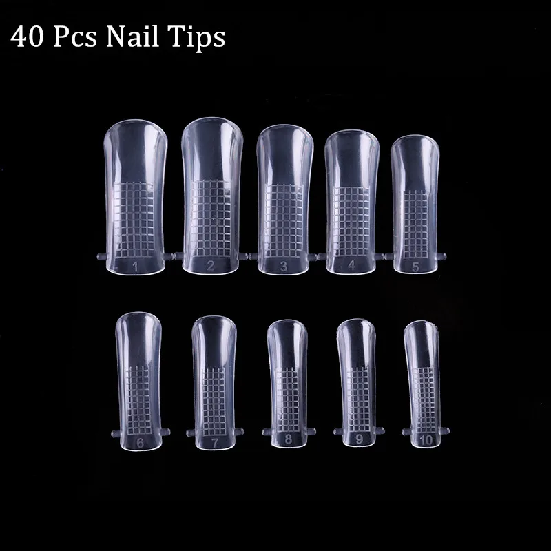 LILYCUTE 20ml Poly Extension Gel Kit Quick Building Gel White Clear LED Acrylic Builder Nail Tips Nail Art Gel Brush Tool Set - Цвет: 40pcs nail tips