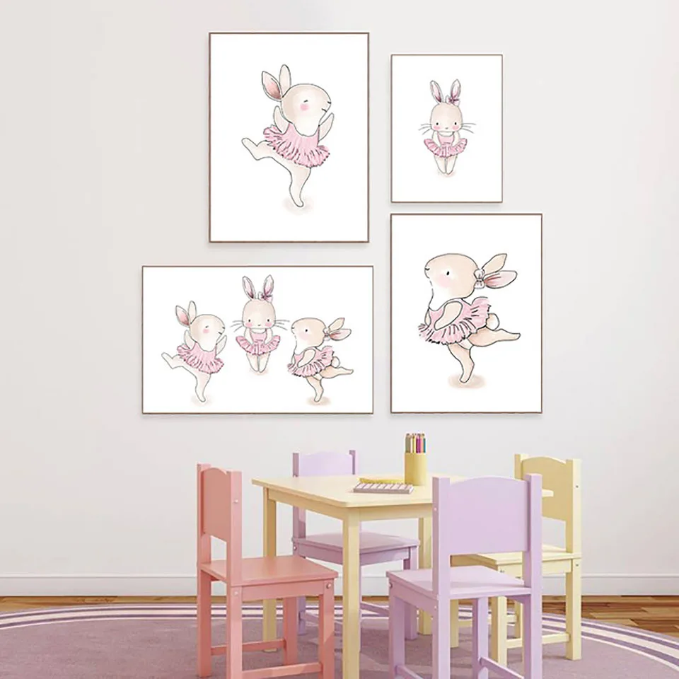 

Canvas Painting HD Prints Cute Rabbit Home Decoration Nordic Style Wall Art Simple Picture Watercolor Poster Modular For Bedroom