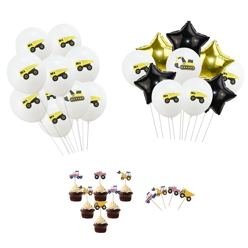 

Confetti Latex Balloons Construction Excavator Vehicle Theme Balloons Cupcake Toppers Kids Baby Happy Birthday Party Decoration