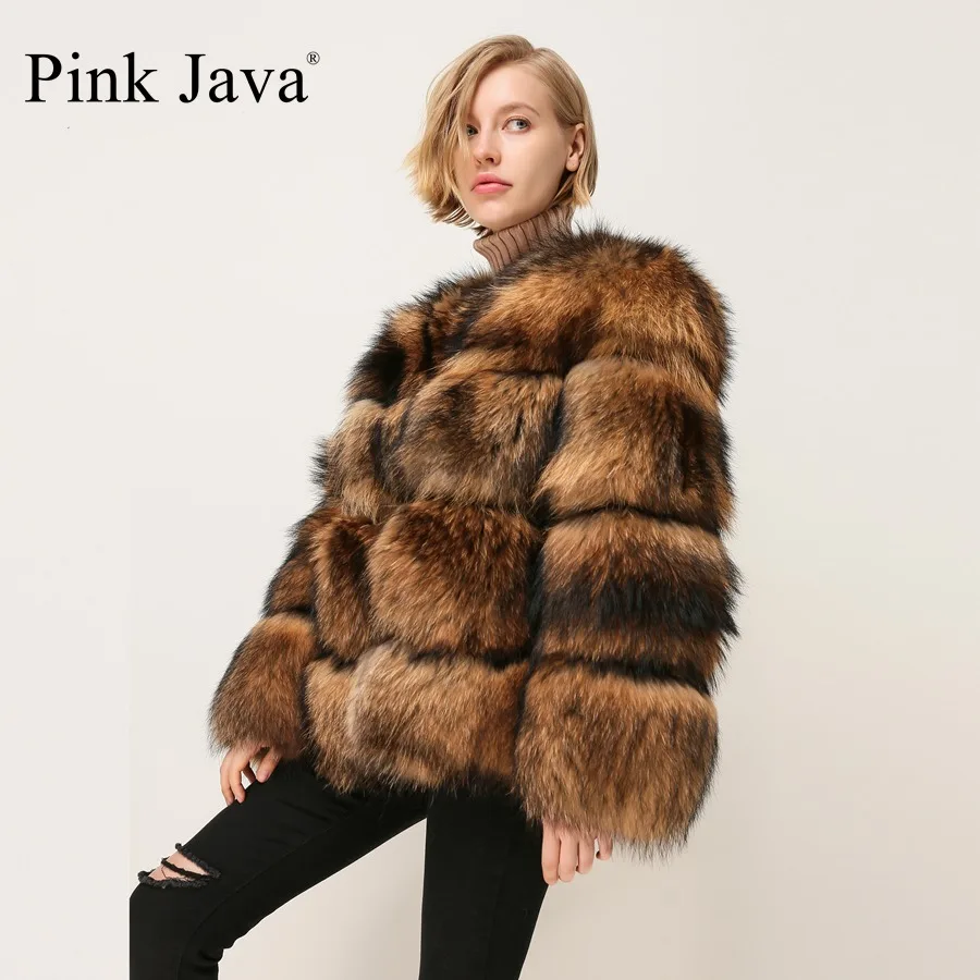 

PINK JAVA QC1874 new arrival free shipping women winter real raccoon fur coat fluffy hot sale wholesale fur dress