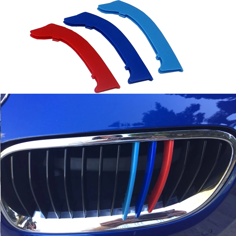 3D M Car Front Grill Strip Sport Grille Cover Stickers For 2005 to 2013 BMW 3 series E90 E91 E92