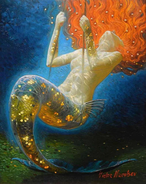 Home Art Decor Fantasy Vintage Mermaid Oil Painting Picture Printed