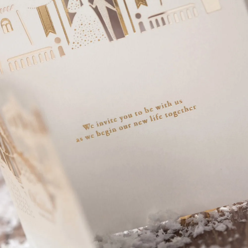 WISHMADE лазерная резка свадебные пригласительные открытки 3D золотая позолота Жених и невеста в замке для помолвки свадебный душ юбилей
