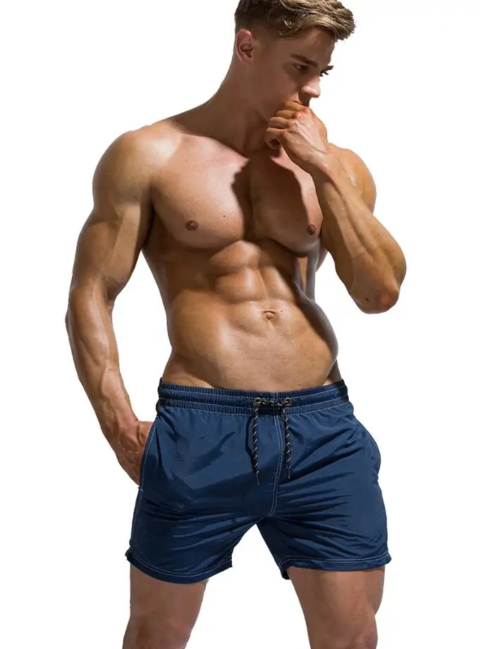 Мужские шорты для плавания купальные трусы пляжные шорты Плавки подкладка внутри купальные костюмы мужские быстросохнущие спортивные шорты для бега - Цвет: navy