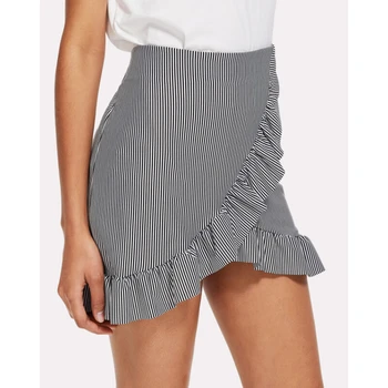 

Women Wrap Ruffle A Line Skirt High Waist Summer Casual Striped Dot Short Mini Skirts For Womens