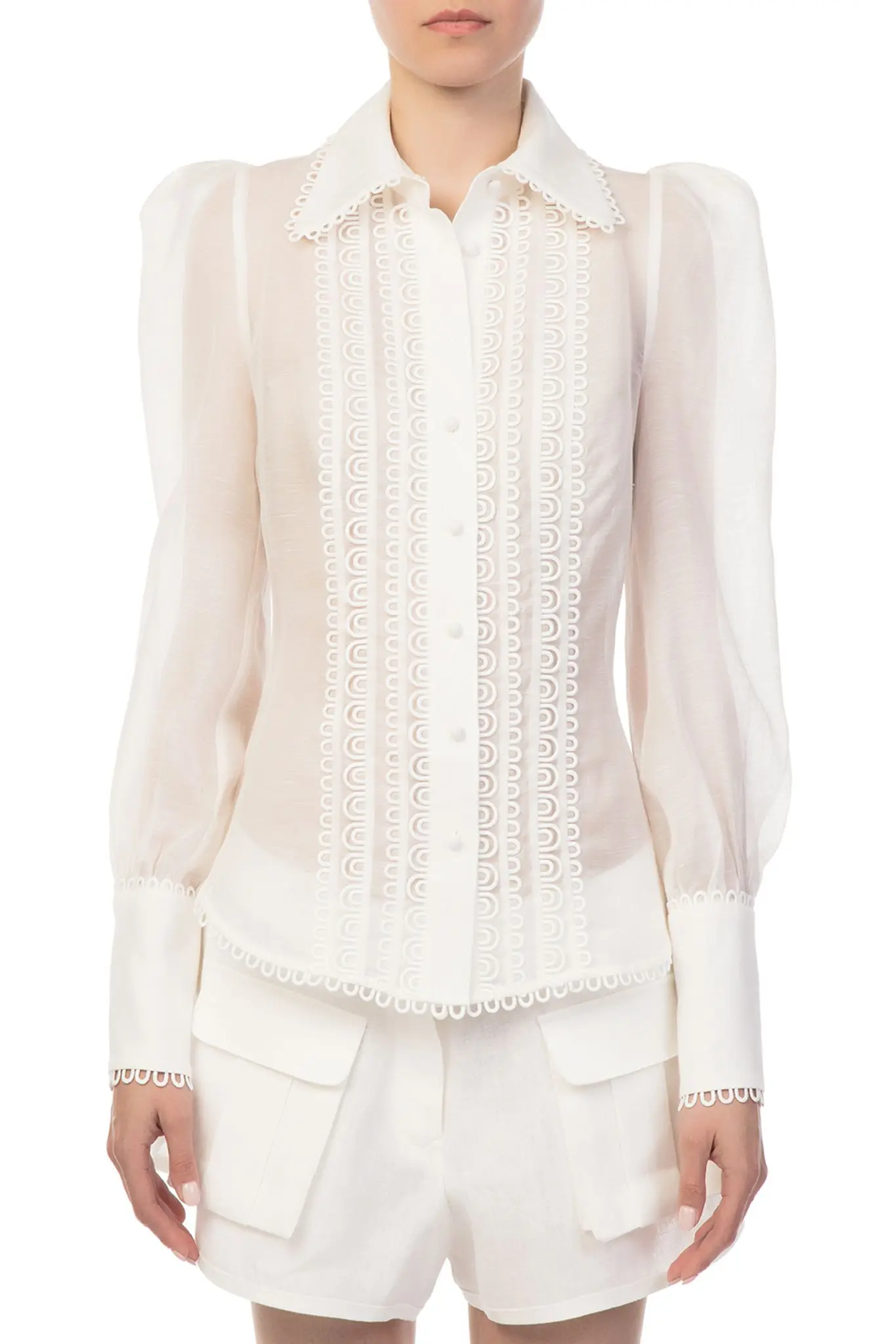 

Organza Thin Shirt Floral Lace Lantern Sleeve Slim High Quality Fashion Blouse Elegant Bodycon Tops Women Clothing New Arrival