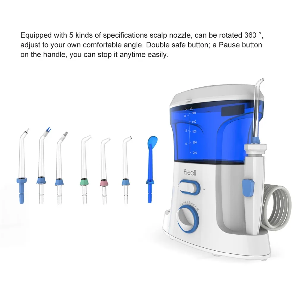 

Oral Irrigator USB Rechargeable Water Flosser Portable Dental Water Jet 600ML Water Tank Waterproof Teeth Cleaner