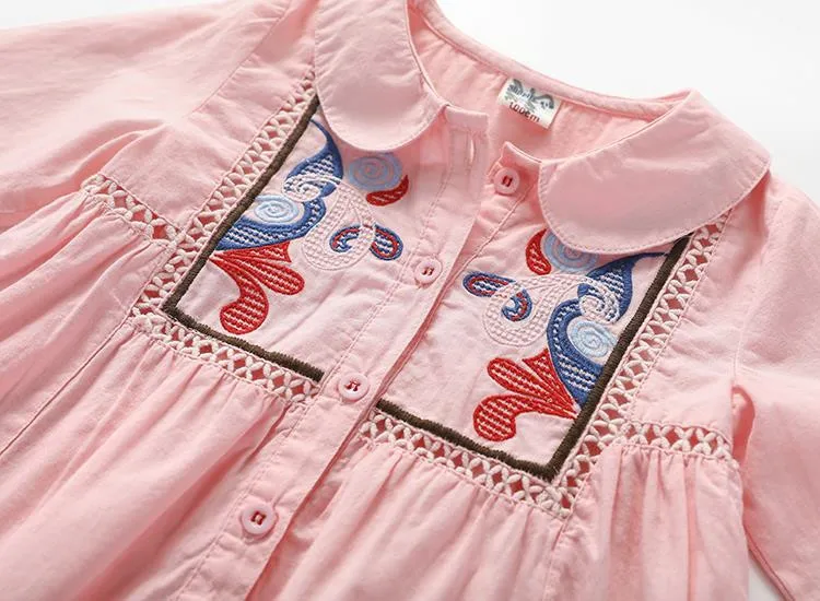 Детская рубашка Новинка года; сезон весна-осень; рубашка в национальном стиле для девочек Детская рубашка с длинными рукавами и вышивкой; блузки