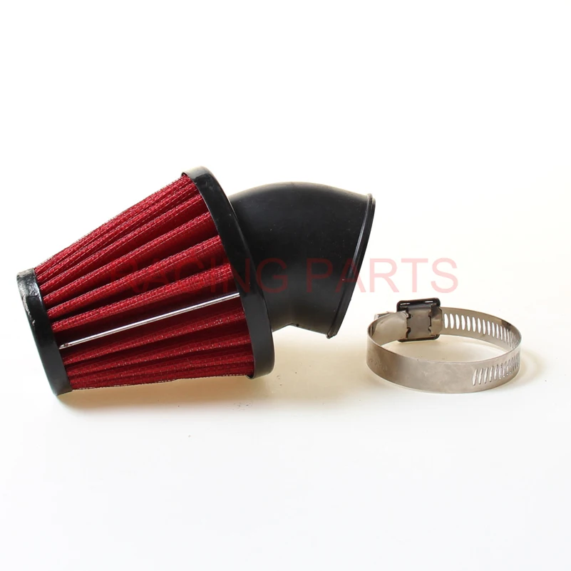 

Ironwalls 35mm 42mm 48mm Red Motorcycle Air Filter Cleaner Clamp-on 45 Degree Bend Air Intake Filter
