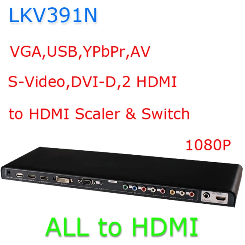 

LKV391N ALL to HDMI Converter Video VGA,USB,YPbPr,AV,S-Video,DVI-D,2 HDMI to HDMI Scaler & Switch Kaycube All-to-HDMI HD Convert