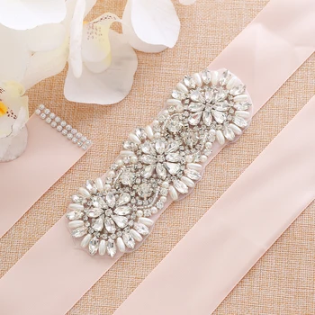 

Silver Hand Beaded Wedding Dress Belt Crystal Beads Rhinestones Bridal Sash For Wedding Accessories A203S