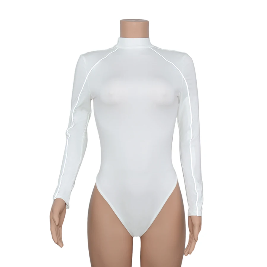 Auyiufar Reflective Body For Women Long Sleeve Bodysuit Women's jumpsuit Turtleneck White Rompers Female Body Overalls For Women Auyiufar Reflective Body For Women Long Sleeve Bodysuit Women's jumpsuit Turtleneck White Rompers Female Body Overalls For Women