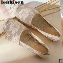 Lenkisen/ г. Рекомендуемые Модные дышащие туфли-лодочки в рыбацком стиле с кружевом женские эспадрильи женская обувь без застежки L0f8