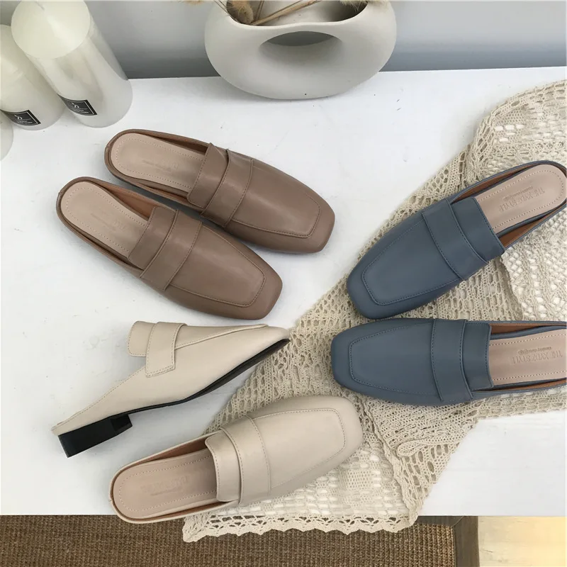 

Square head and half slippers women wear 2019 spring new casual lazy wild Mules shoes