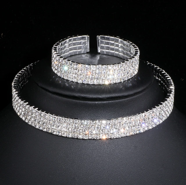 2023 Classic Elegant Tassel Crystal Bridal Jewelry Sets African Rhinestone Wedding Necklace Earrings Bracelet Sets WX081 2