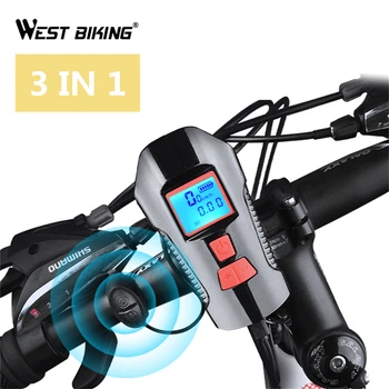 

WEST BIKING Bike Front Light Bicycle Flashlight Handlebar Torch Horn Speed Meter LCD Screen USB Charging Cycling Head Light