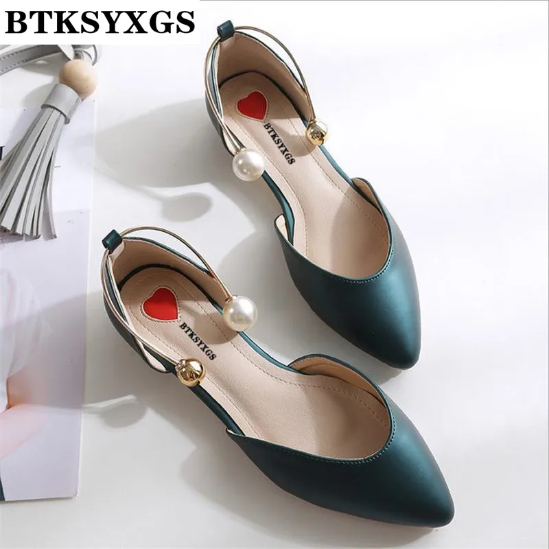 

BTKSYXGS Women's flats shoes sandals leather Fashion pointed toe Metal decorate pearl comfortable SIZE 31-43 woman casual shoes