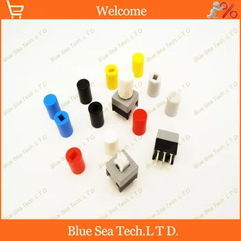 

100 sets 8.5x8.5mm Tactile Push Button Switch+button Cap,8.5*8.5MM Self-locking Push Switch with mutli color cap Free Shipping