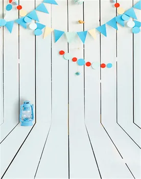 

TR White Wood Floor Photograpgy Background Backdrop Blue Birthday Flags for Boy Vinyl Backdrop Newborn Baby 1st Studio Props