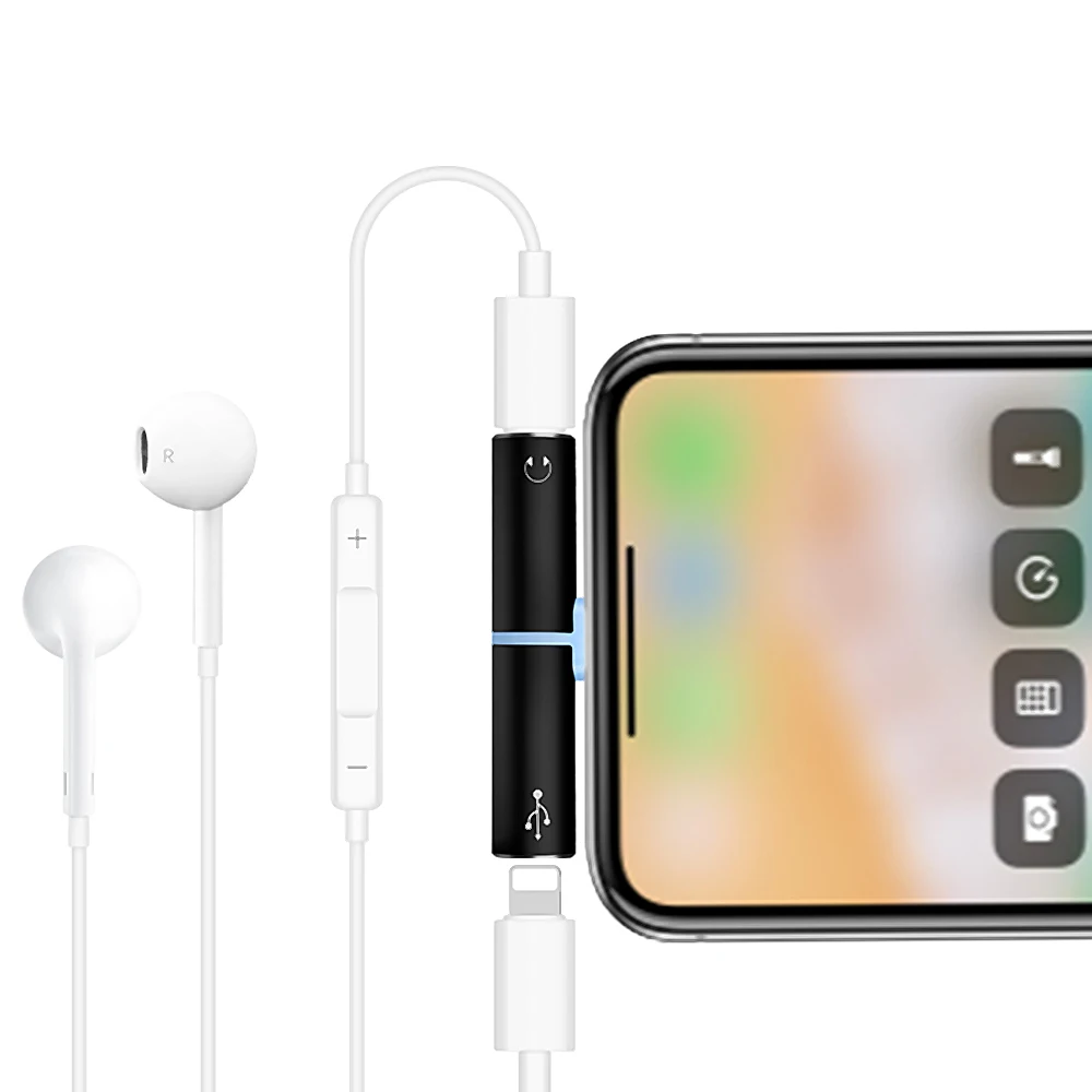 

2in1 Aux Headphone Adapter for Lightning Iphone 7 8 X XS XR Call Or Music Charging 3.5mm Converter Support ios 12.1 metal shell