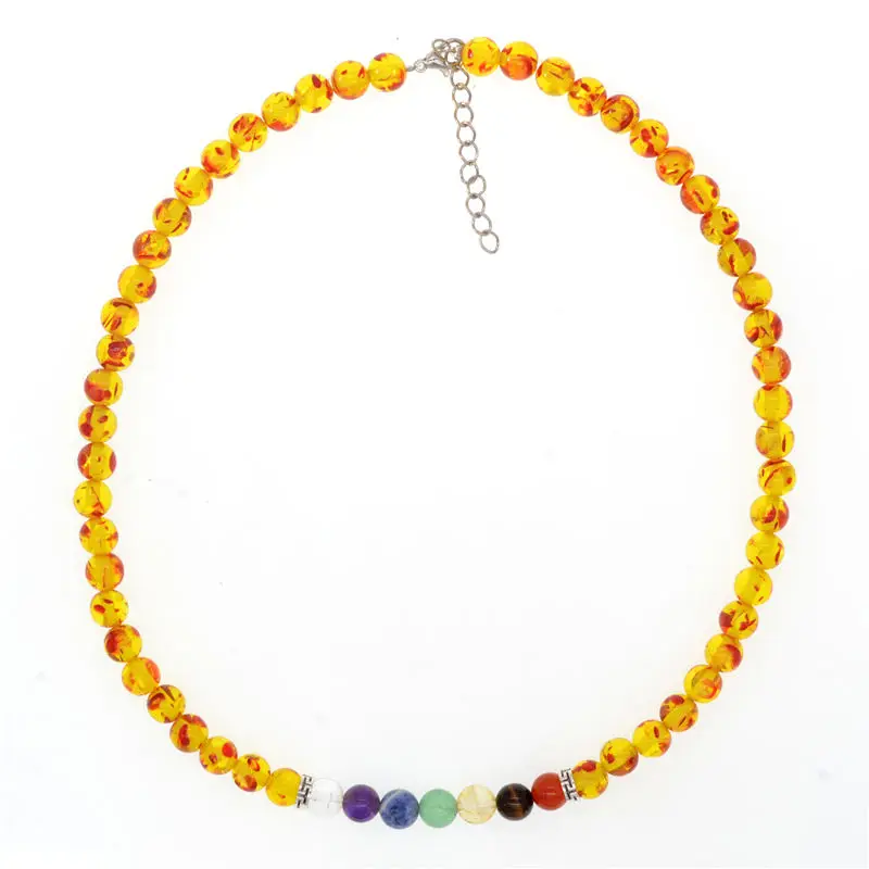 

Ambers Choker Necklace Reiki Rainbow 7 Chakra Stone Beaded Necklaces Amulet Yoga Jewelry collana donna
