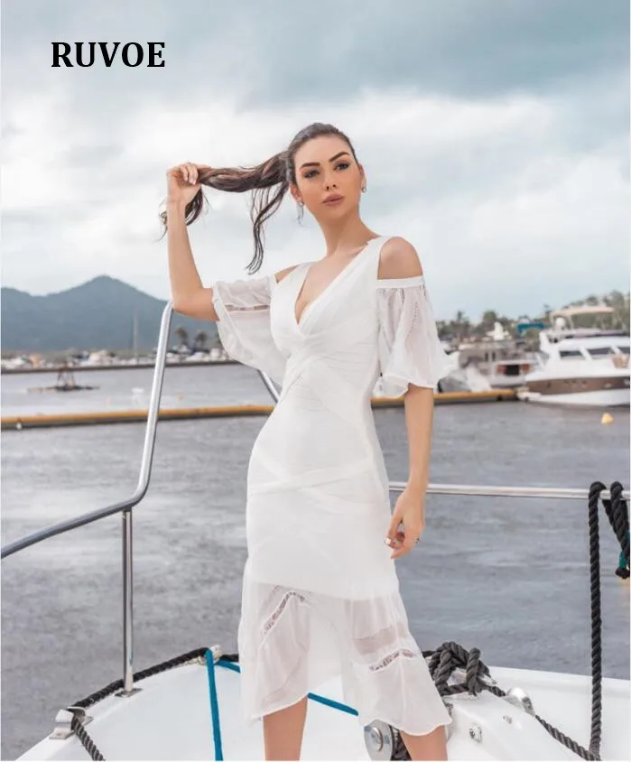 2019 Новое поступление Для женщин пляжное платье белого цвета с открытыми плечами с пышной юбкой с коротким рукавом платье Повседневное