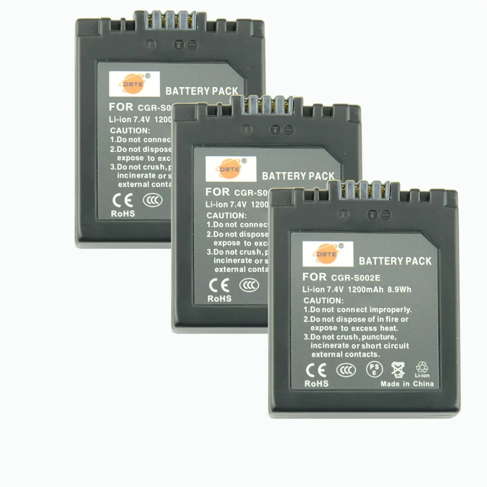 

DSTE 3pcs CGR-S002E S002E S002 Rechargeable Battery For Panasonic LUMIX DMC-FZ5 DMC-FZ10 DMC-FZ20 DMC-FZ2 DMC-FZ4 Camera