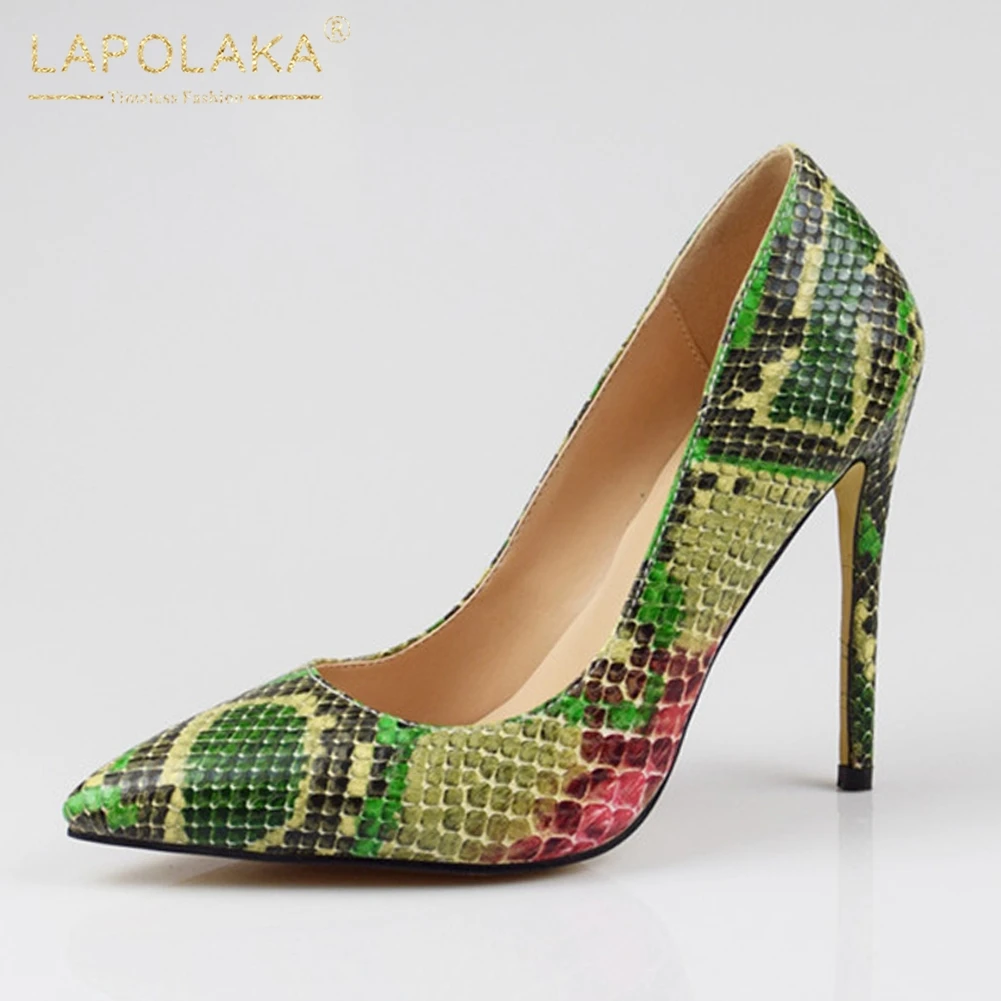

LAPOLAKA Women's Snakeskin Print Thin High Heel Shoes Woman Sexy Pointed Toe Slip On Sexy Pumps Large Sizes 34-45