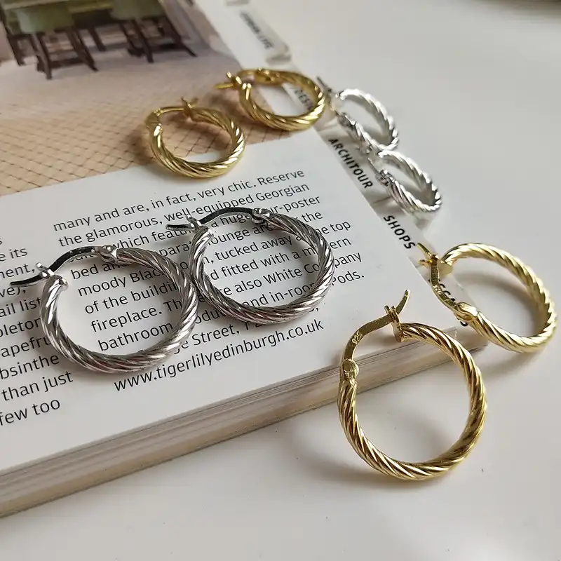 Корейские грубые серьги из пеньковой веревки из стерлингового серебра 925 пробы, блестящие золотые серьги для женщин, индивидуальные серьги-...