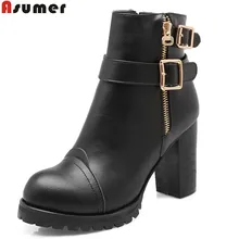 ASUMER/ горячая распродажа; Новое поступление; женские ботинки; Модные женские ботильоны на молнии с пряжкой; однотонные; сезон осень-зима; большие размеры 33-46