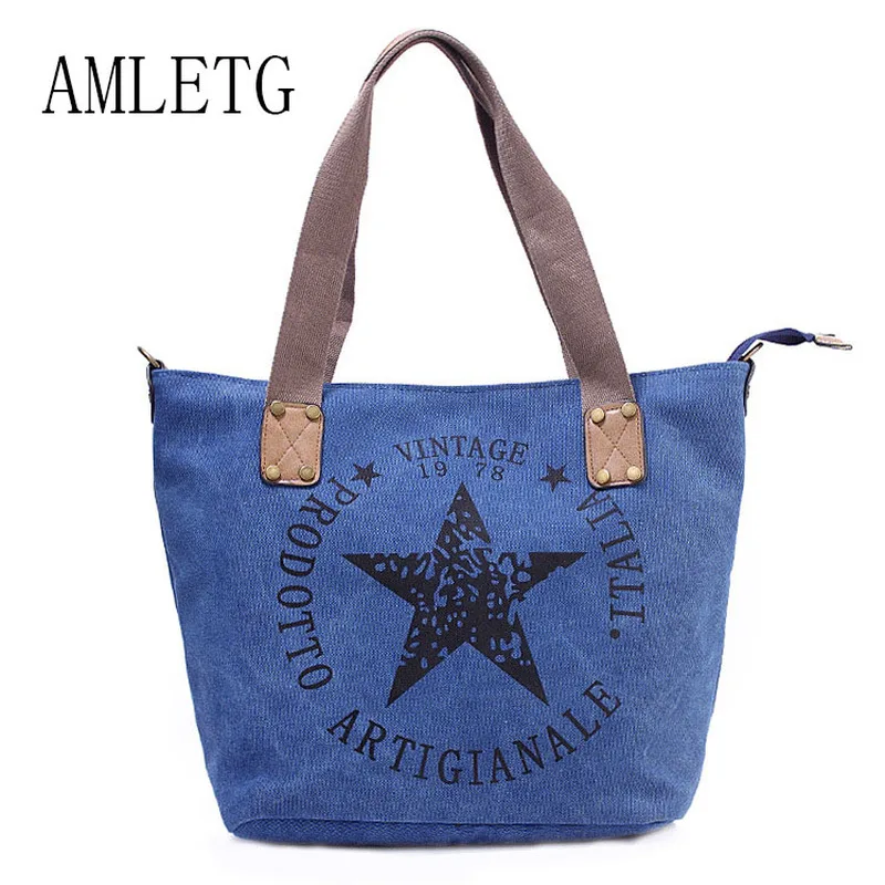 

Rdywbu BIG STAR PRINTING VINTAGE CANVAS SHOULDER BAG - Women's Plus Size Multifunctional Travel Tote Handbag Letters Bolsos B201