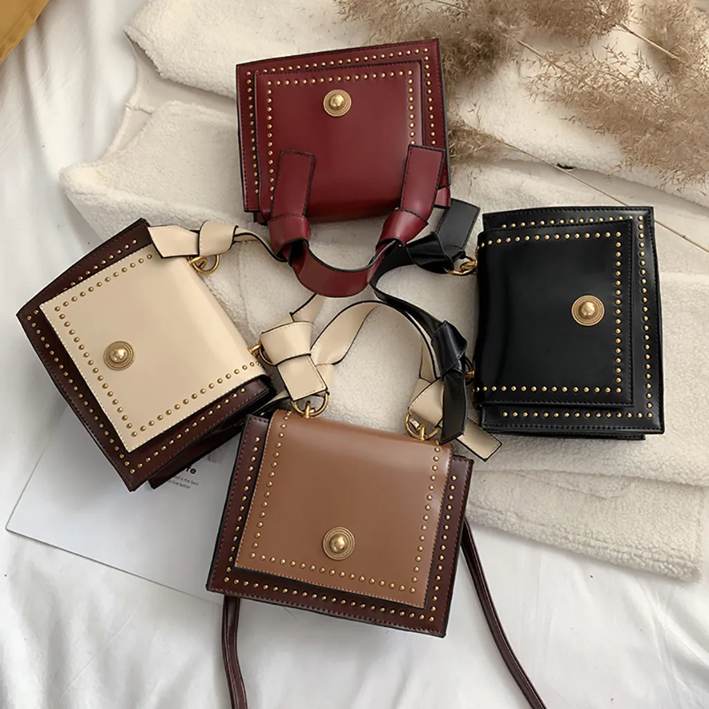 

Women Studded Versatile Messenger Bag Cortex leather bagTexture One Shoulder Fashion Bucket Bag dames tassen#35