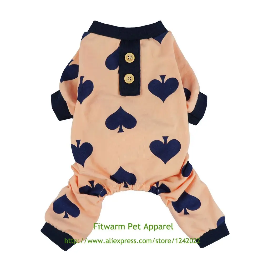 Fitwarm Cute Spade Pet Clothes for Dog Pajamas Cotton Shirts PJS