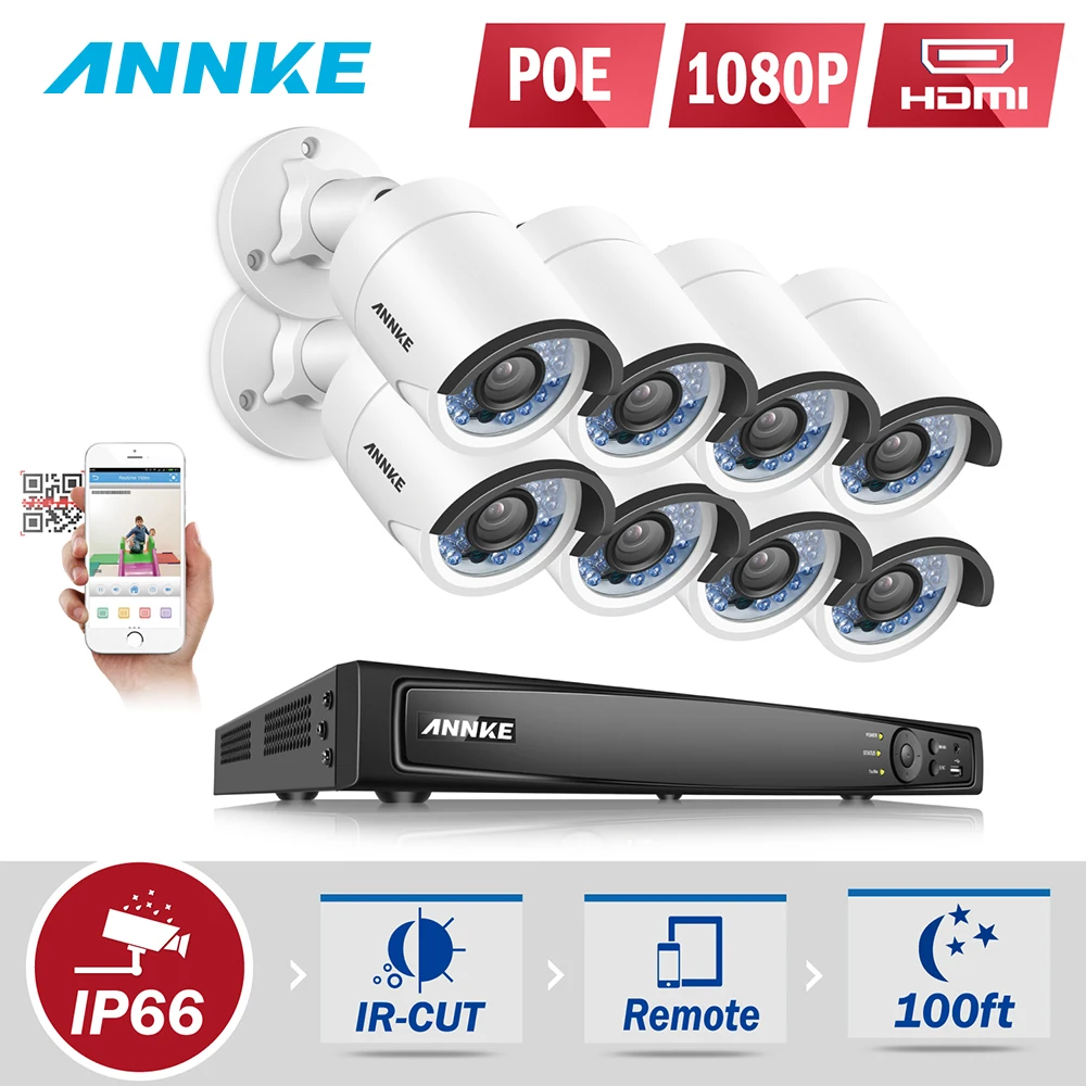 ANNKE 8CH 2MP видеонаблюдение PoE камера система 6MP безопасность NVR с 8 шт. наружная