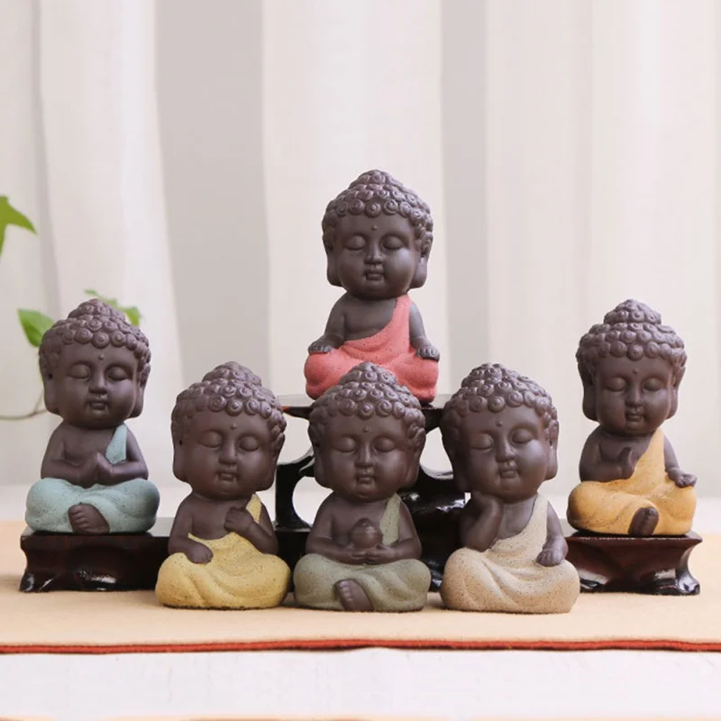 

9*5CM Buddhism Litlle Meditation Monk Small Statues Miniature Craft Buddha Statues Clay Mini Buddhism Zen Monks Decoration
