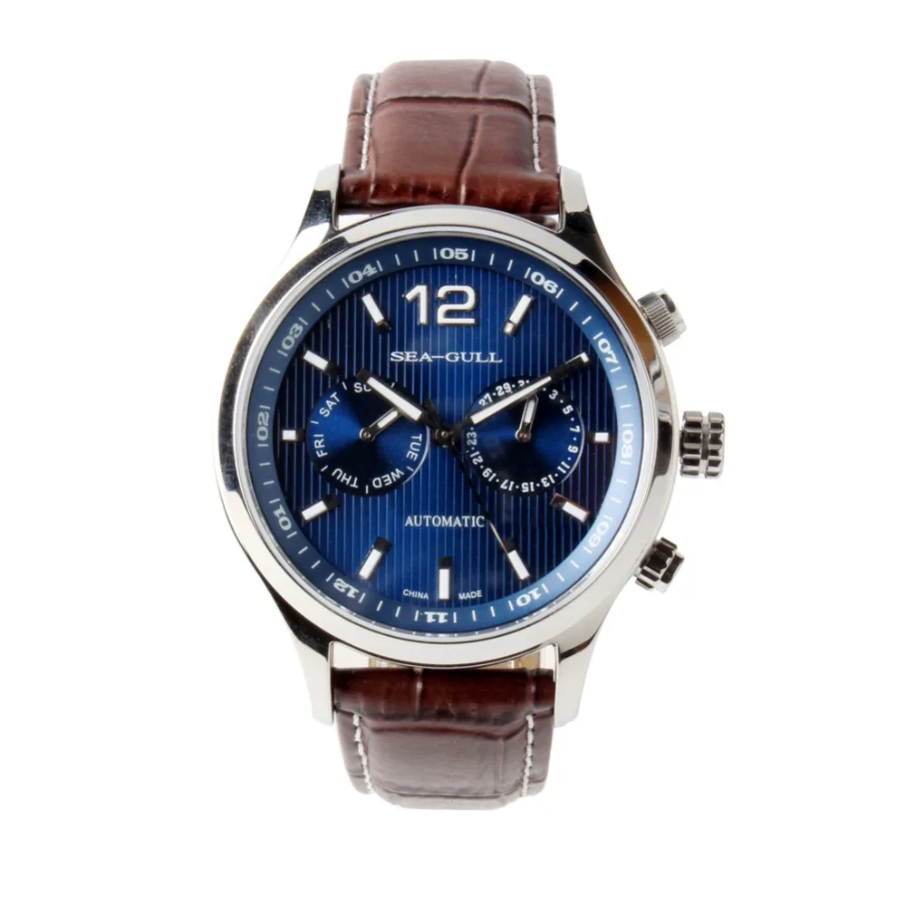 

New Arrival Seagull Day Date Dual Time Zone GMT Guilloche Luminous Hands Exhibition Back Automatic Men's Watch Sea-gull