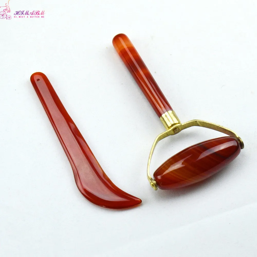 100% Natural agate scraping plate and ajate roller with acupuncture facial massage Guasha board back scrapping 100% Natural agate scraping plate and ajate roller with acupuncture facial massage Guasha board back scrapping