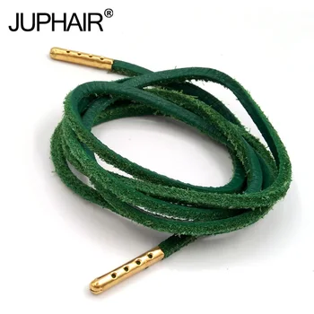 

1-12Pairs Green Mens Fashion Quality Genuine Top Layer Leather Shoelaces Retro Leather Boot Shoes Shoestring Metal Head Shoelace