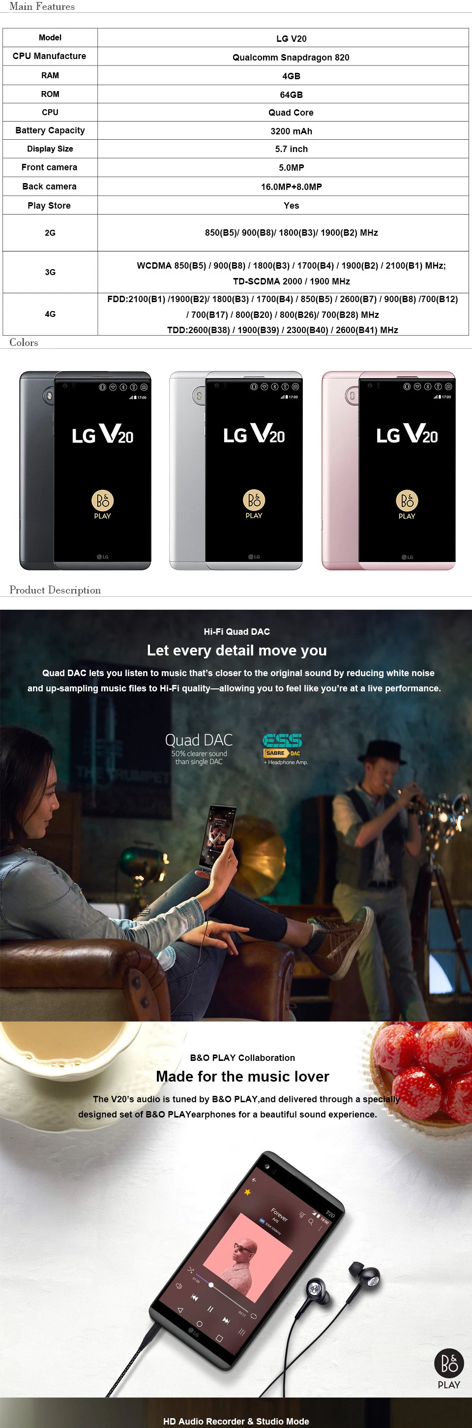 LG V20 Refurbished-Original  LG V20 VS995 5.7" Qualcomm Snapdragon820 4GB RAM 64GB ROM 3 cameras  Free shipping giffgaff refurbished phones
