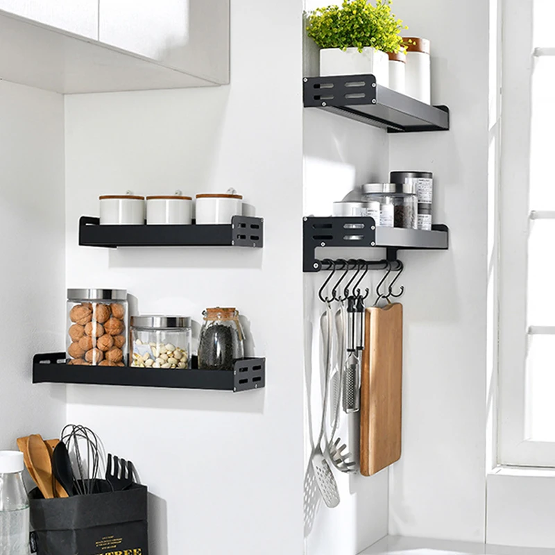 Wall-Mount Spice Racks Aluminum Kitchen Organizer Storage Shelves Utensil Spoon Hanger Hook Kitchen Gadgets Accessories Supplies Wall-Mount Spice Racks Aluminum Kitchen Organizer Storage Shelves Utensil Spoon Hanger Hook Kitchen Gadgets Accessories Supplies