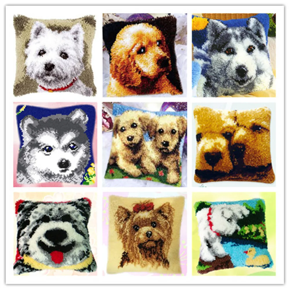 Cushion Latch Hook Kit Pillow Mat DIY Craft Dog 42CM by 42CM Cross