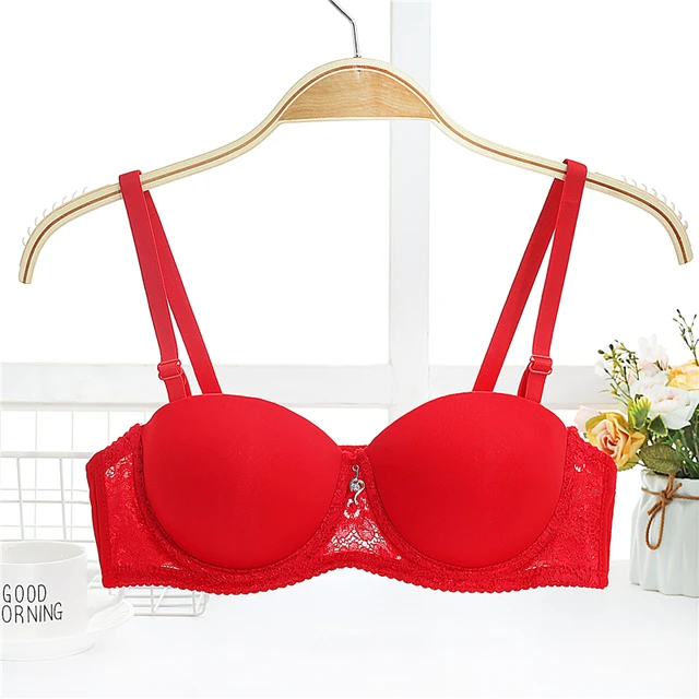 Mozhini Sexy Double Push Up Bras for Women Underwear Lace Gather Half ...