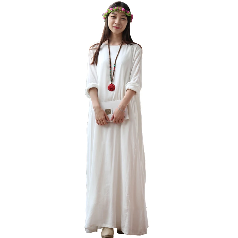 Buy LZJN Original White Maxi Dress 2018 Cotton Linen Women Long Dress 9 Points