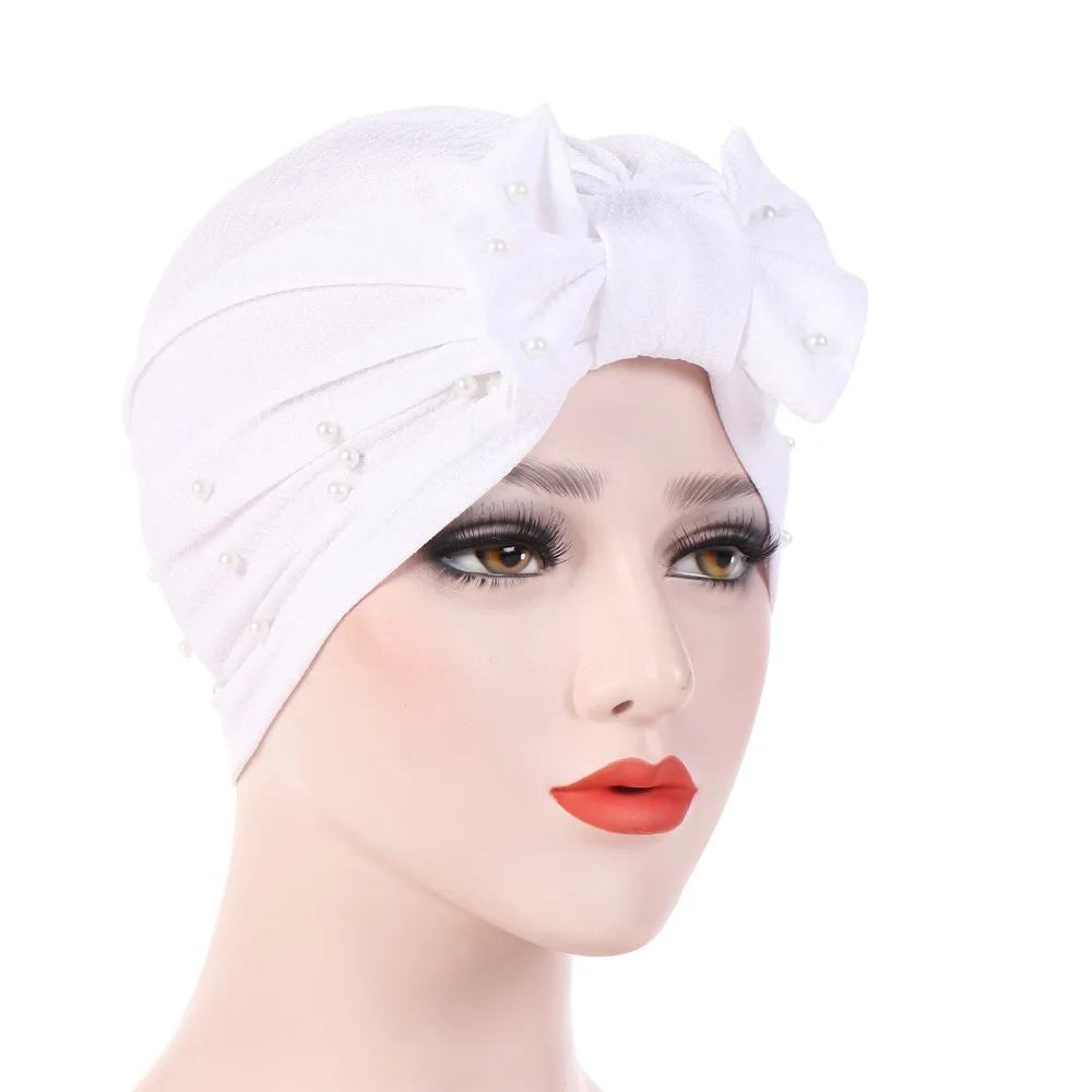 Мусульманское Для женщин из эластичного хлопка с оборками и бантом тюрбан шляпа химиотерапию шапочки Кепки банданы Головные уборы тюрбан рак выпадения волос аксессуары