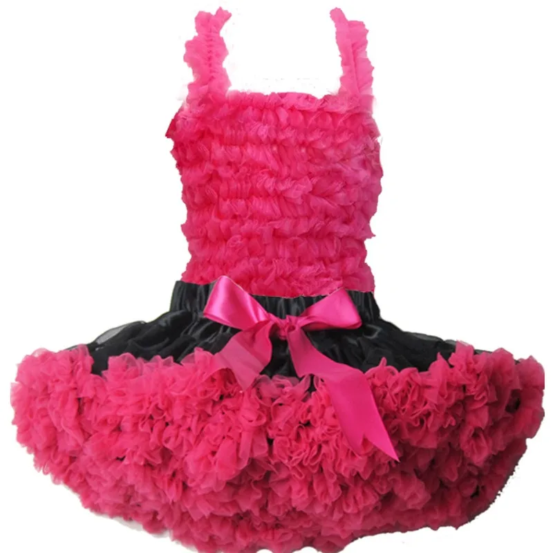 black with hot pink and hot pink ruffle top