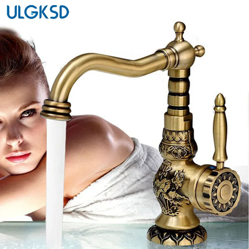 ULGKSD Full Copper Bathroom Basin Faucet Single Hole Single Handle Hot