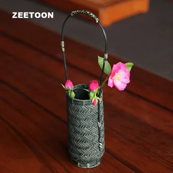 

Japanese Style Vintage Handmade Bamboo Weave Vase Flower Baskets Tabletop Flowerware Accessories Flower Arrangement Jardiniere