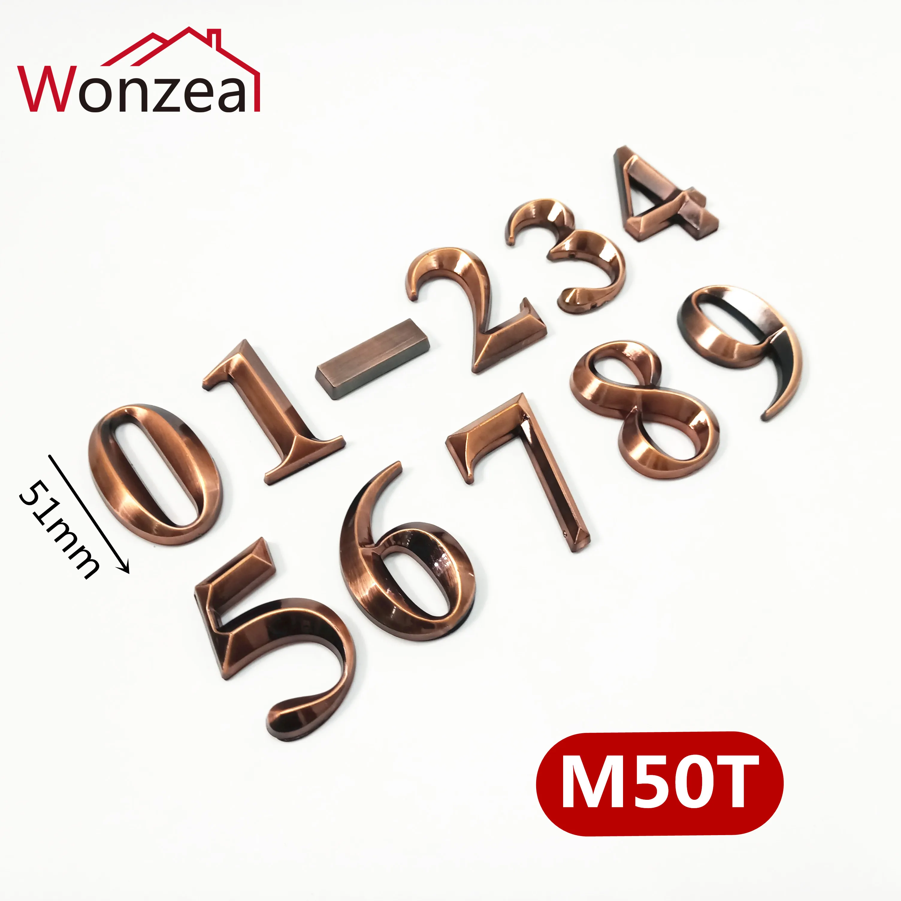 

50mm 0123456789 Modern Red copper bronze Color Plaque Door Number House Hotel Door Address Digits Sticker Plate Sign ABS plastic