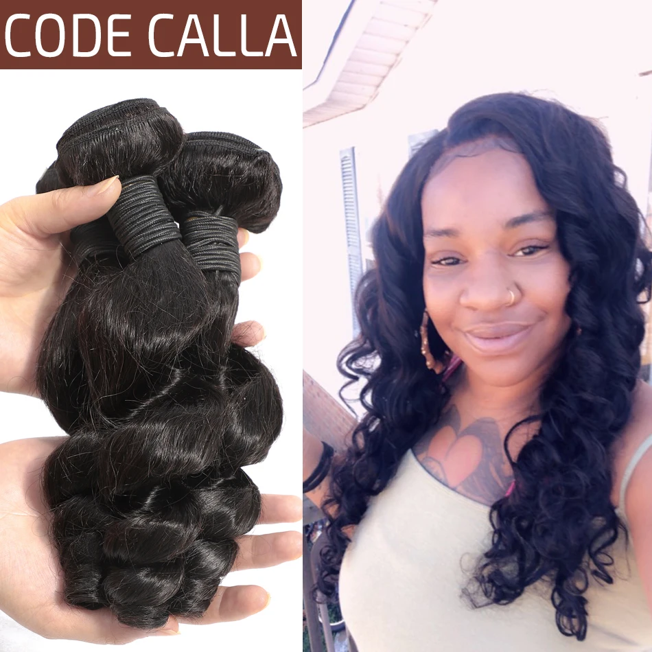 

Code Calla Loose Wave Salon Remy Indian Human Hair Weave Bundles Natural Black Color Hair Extension 1/3/4 PCS Bundles For Women